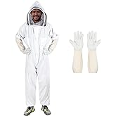Bee Suits for Men Women,Bee Keeper Suite with Beekeeping Gloves,Beekeeping Suit with Veil Hood,Fully Body Sturdy Beekeeper Suite,Suitable for Professional Beekeepers and Beginners（Large ）