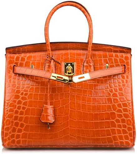 Qidell Women's Padlock Patent Leather Crocodile Embossed Handbag On Clearance