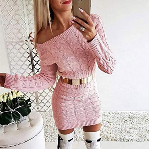 Vestiti-in-Maglia-Donna-Eleganti-Mini-Abiti-Sexy-Donne-Invernale-Lavorato-Casual-Maglietta-a-Manica-Lunga-Vestito-Vintage-Moda-Abbigliamento-Maglioni-Lunghi-Classico-Vestito-Collo-Alto