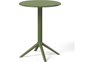 Costaelm Patio Table for 4-Person, Outdoor Patio PP Round Dining Table, All-Weather Bistro Dining Table for Backyard Deck Porch Poolside, Olive Green
