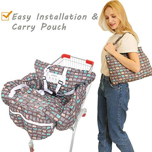 SDADI 2-in-1 Shopping Cart Cover, High Chair Cover for Baby and Toddler, Unisex for Boy or Girl, Carry Bag Attached, Brown