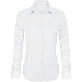 Womens Long Sleeve Button Down Dress Shirts, Solid Formal Work Dress Tops, Classic-Fit Dress Business Office Shirts