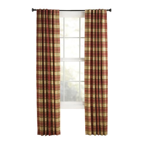Style Selections 1606427 Bernard 84-in Red Plaid Polyester Back Tab Light Filtering Single Curtain Panel