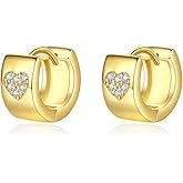 14K Gold Vintage Heart Clasp Earrings with Moissanite, Chunky Hoop Earrings for Women, Ideal for Everyday Wear