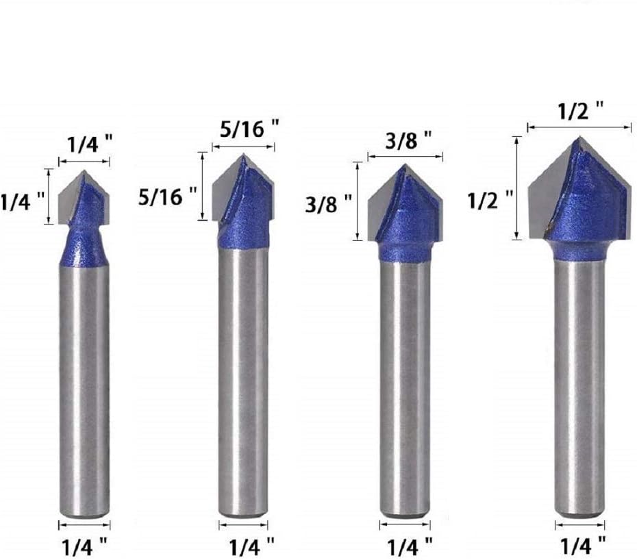 1/4 Inch Shank 90 Degree V Groove Router Bit Set 4 Sizes Edge Treatment