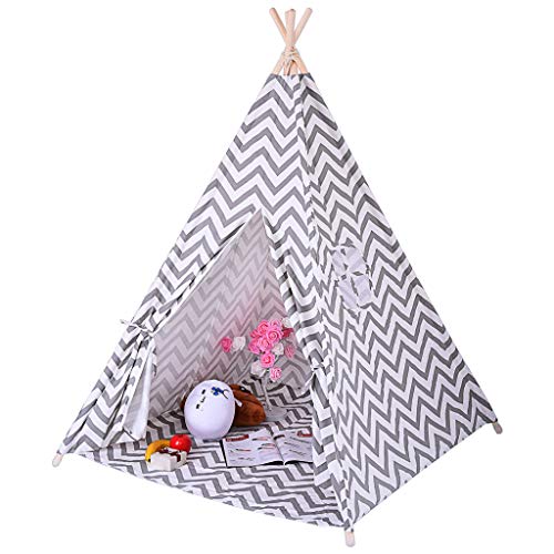 Beyonds Tent for Kids Foldable Children Play Tent for Girl and Boy with Carry Case 8 Poles White Black Canvas Playhouse Toy for Indoor and Outdoor Games