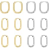 UNICRAFTALE 6 Pairs 2 Colors Stainless Steel Huggie Hoop Earrings 16.5mm Gold Oval Endless Hoop Huggie Sleeper Piercing Earrings for DIY Jewelry Making