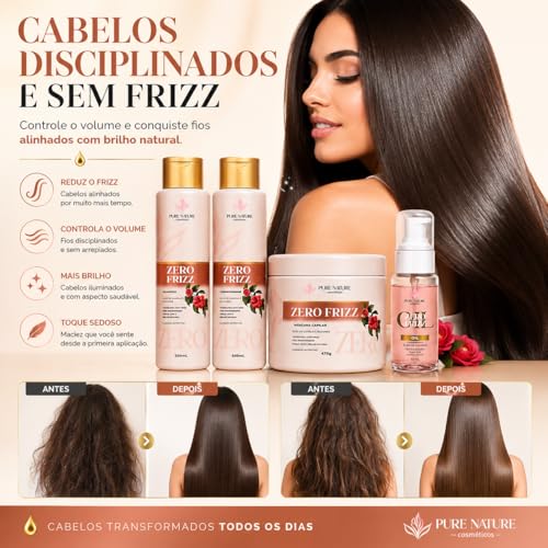 Pure Nature Kit Zero Frizz Alinhamento e Brilho Intenso 4 Itens