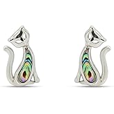 AFFY Abalone Shell Animal Stud Earrings for Women in 14K White Gold Over 925 Sterling Silver – Dolphin, Unicorn, Seahorse, Turtle & Cat Dainty Jewelry Gift