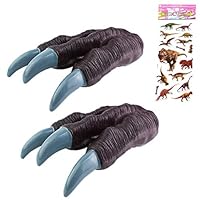 Youland Halloween Dinosaur Costume for Kids Boys Large Gloves Claws Hand Puppet Dinosaur Toys Birthday Party Supplies with Dinosaur Stickers (3.Red)