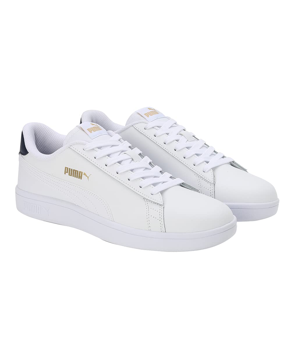 PUMA Unisex Puma Smash v2 L Low-Top, Puma White-Puma White-Peacoat-Puma Team Gold, 44 EU 5