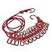 BINGONE Portable Travel Home Style Outdoor Windproof Clothesline with 12 pcs Clip (Red)