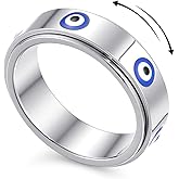 YemmxLoo Evil Eye Fidget Ring for Women Men 18K Gold Plated, Anxiety Relief Spinner Ring Luck Charm Jewelry Gift, Size 6-10