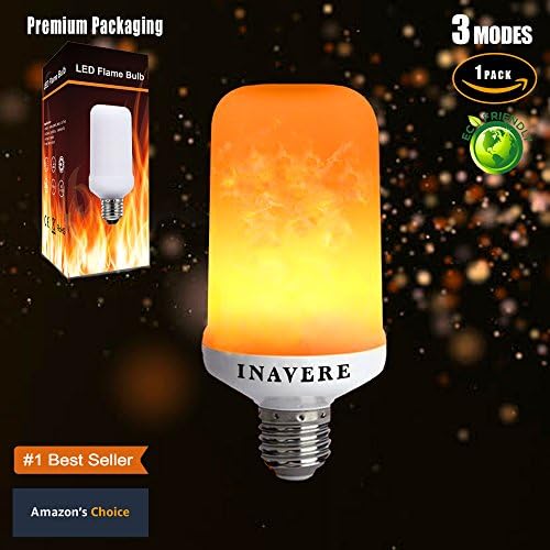 LED Flame Effect Light Bulb by INAVERE: Fire Flickering 3 mode Emulation, E26/E27 Base, Decorative Light Atmosphere Vintage Flaming Bulb for Living room/ Festival Decoration/ Holiday Party/Garden