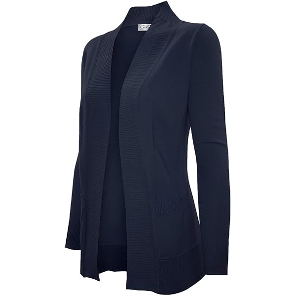 Cielo Women's Long Open Front Knit Cardigan – Solid Black, Side Pockets, Ribbed Trim, Medium Weight - View #2