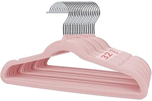Stormix Kids Hangers 32 Pack, Kids Clothes Hangers Non-Slip, Children Velvet Hangers with Shoulder Notches for Closet Pink