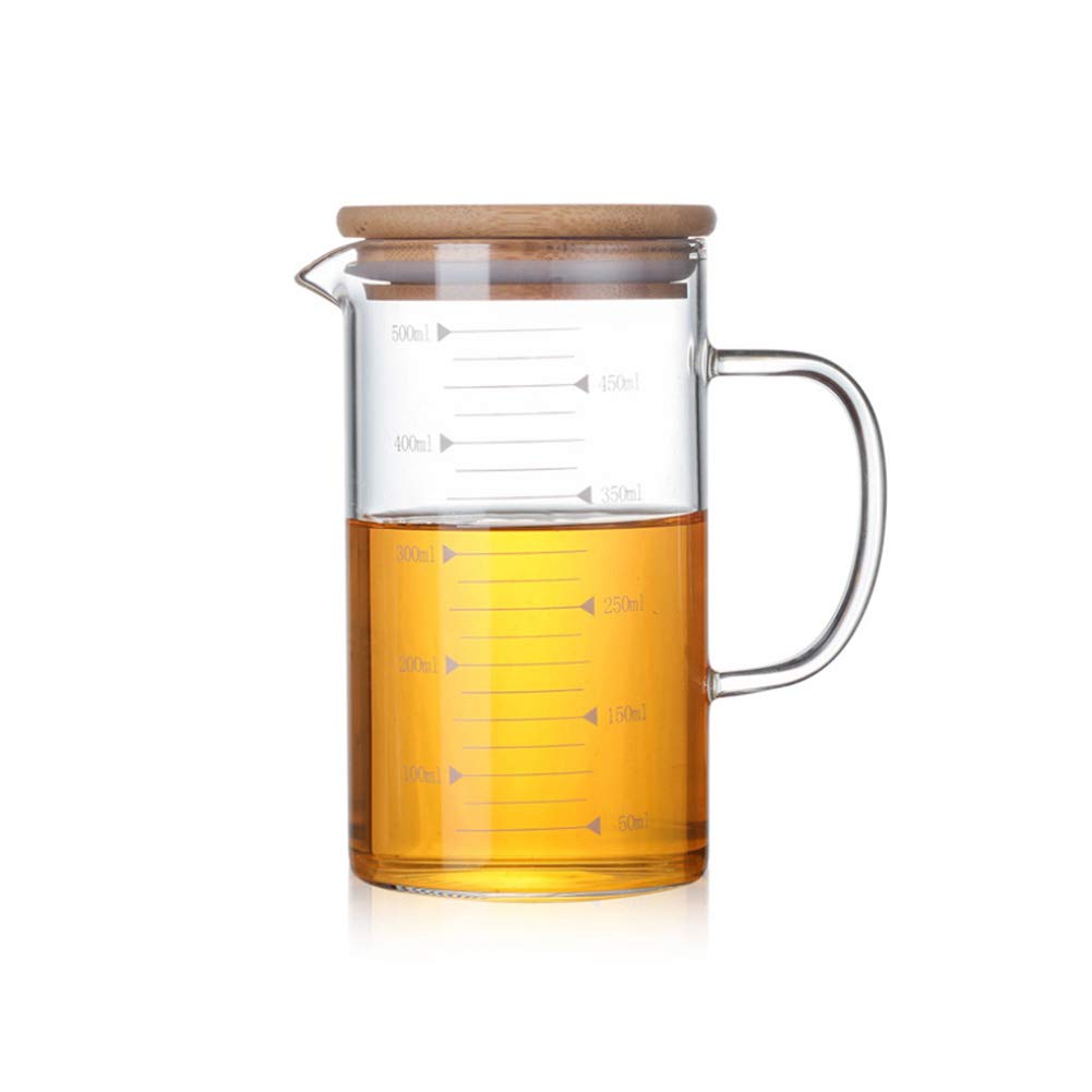 IBLUELOVER 500ML Glass Measuring Cup Jug with Lid Borosilicate Measure Beaker Glass Pitcher Heat Resistant Water Vessel Graduated Glass Mug for Cooking Baking Kitken Measuring