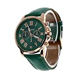 Womens Quartz Watches,COOKI 9298 Unique Analog Fashion Clearance Lady Watches Female watches on Sale Casual Wrist Watches for Women,Round Dial Case Comfortable Faux Leather-H13,Dark Green