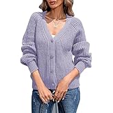 Uyvora Cardigan Sweaters for Women 2025 Loose Long Sleeve V Neck Lightweight Button Down Open Front Cable Knit Sweater Top Purple