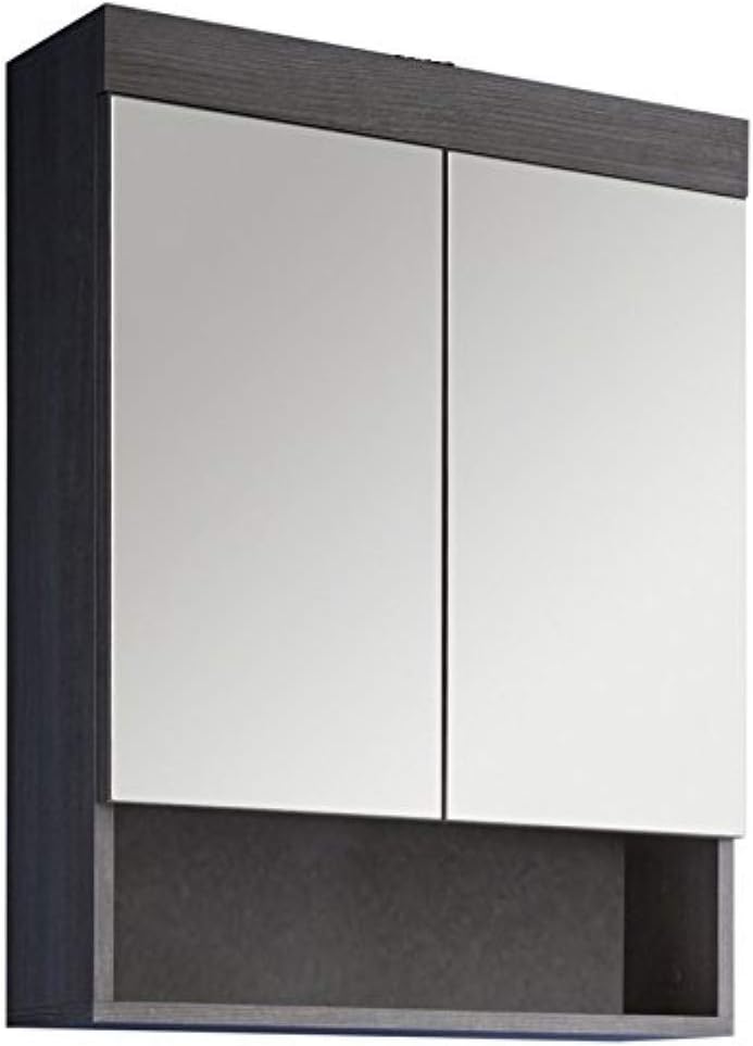 Trendteam Smart Living Runner Bathroom Mirror Cabinet, 58 x 75 x 18 cm, Smoked Silver (Rauchsilber) with Shelves