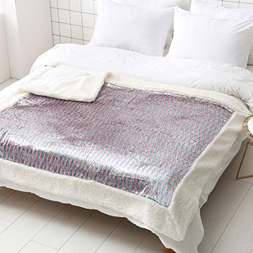 Homiest Twin Blanket Decorative Pink Sequin Throw Blanket Soft Plush Reversible Blankets for Couch Sofa Bed (50"x60") - Thumbnail 2