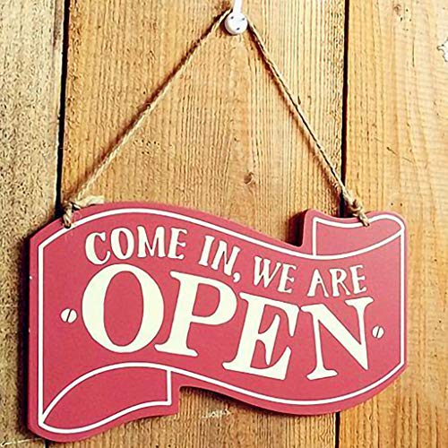 GKanMore Wooden Open Closed Sign Double Sided Wood Door Plaque Hanging Sign for Home Store Business
