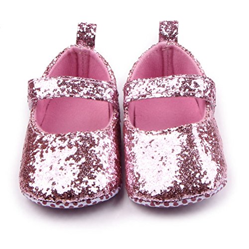 M2cbridge Baby Girl's Bow Dress Shoe Infant Toddler Pre-walker Crib Shoe (6-12 Months, Pink Glitter)