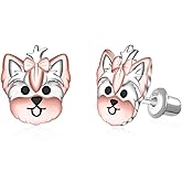 Christmas Yorkie Screw Back Earrings - 925 Sterling Silver Yorkshire Screw Earring Yorkshire Terrier Earring Puppy Cute Dog Jewelry Gifts Hypoallergenic for Women Dog Lover