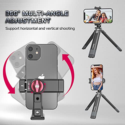 ULANZI ST-27 Aluminum Phone Tripod Mount w/ 3 Cold Shoes, Arca-Swiss Cell Phone Tripod Mount Adapter w/ 3 1/4" Interfaces, 360° Adjustable Tripod Bracket Holder