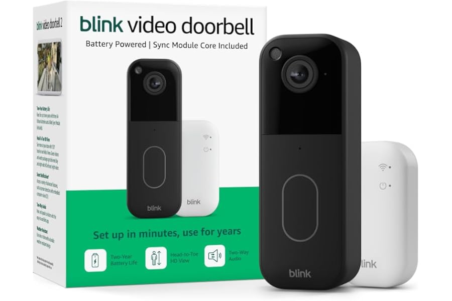 Blink Video Doorbell (newest model) – Head-to-toe HD view, two-year battery life, and simple setup. Sync Module Core included