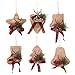 Kyatti 6ct Rustic Christmas Tree Ornaments Natural Burlap Country Xmas Hanging Decorations Stocking Glove Tree Bell Star Heart with Deer Head Pine Cones Black-Red Plaid Ribbon for Holiday Party Decor