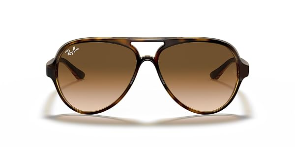 RAY-BAN UNISEX RB4125 CATS 5000 AVIATOR SUNGLASSES, LIGHT HAVANA/CLEAR GRADIENT BROWN, 59 MM