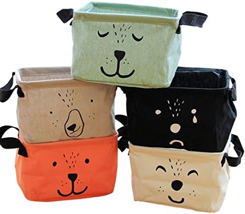Zigzag Park Storage Bin Basket Box Organizer with Handles Collapsible Canvas for Nursery Baby Toys Makeup Jewelry Socks Office (Dog 5 pack (1 white + 1 black + 1 orange + gray + 1 green))