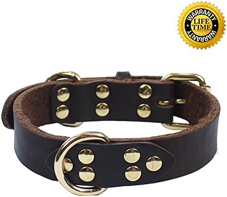 Captain Pet Adjustable Soft Leather Collar with Small Size Suit for 13.5-16" Neck (S,Double D-ring A)