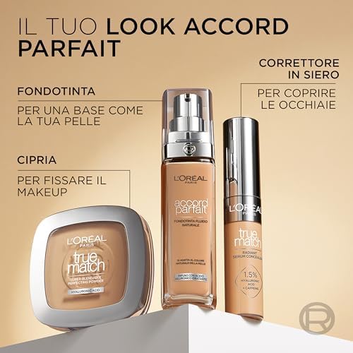 L'Oréal Paris Fondotinta Liquido, Incarnato Uniforme e Illuminato, Finish Naturale, Per Tutti i Tipi di Pelle, Formula con Acido Ialuronico, Accord Parfait, Tonalità: 3R/C Rose Beige, 30 ml