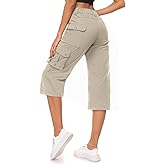 MooseHill Women's Cargo Capris Pants: Lightweight Hiking Travel Pants with 6 Pockets Water Resistant Summer Outdoor