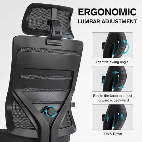 Eucladoceros M16 Ergonomic Office Chair, Desk Chair with 3-Stage Tilt Lock, Headrest, 3D Armrests and Lumbar Support, Computer Chair & Gaming Chair, Mesh Swivel Home Office Chair, Black