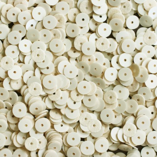 6mm Flat Round SEQUIN PAILLETTES ~ CHAMPAGNE IVORY Velour Flocked Fuzzy Premium ~ Loose sequins for embroidery, bridal, applique, arts, crafts, and embellishment. Made in USA.