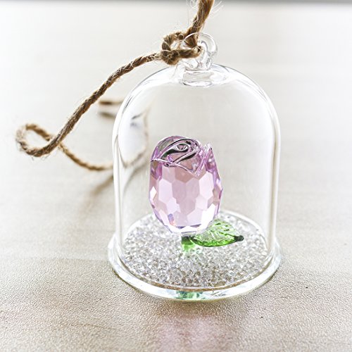 H&D Crystal Enchanted Rose Flower Figurine Dreams Ornament in a Glass Dome Gifts for her (Pink) - Thumbnail 4