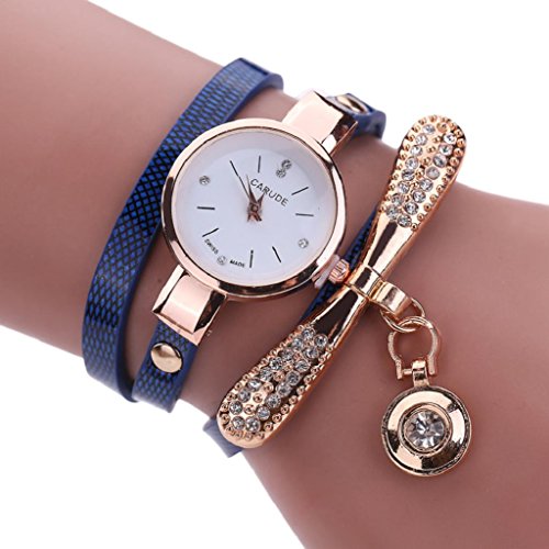 Hosamtel Ladies Quartz Rhinestone Wrist Watches Leather Strap Analog Watch (Dark Blue)