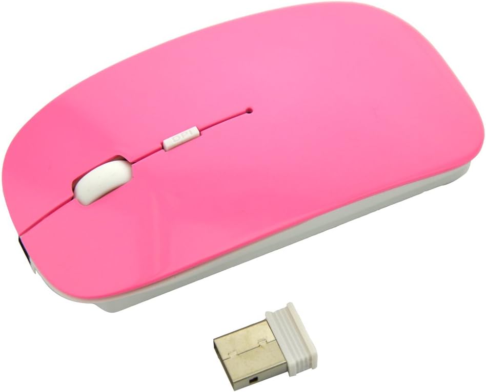 BestFire® Ultra-thin Soundless Rechargeable 2.4GHz Wireless Optical Mouse Built-in 830mAh Battery with Free Mouse Pad for PC Laptop Smart TV etc. (Pink)