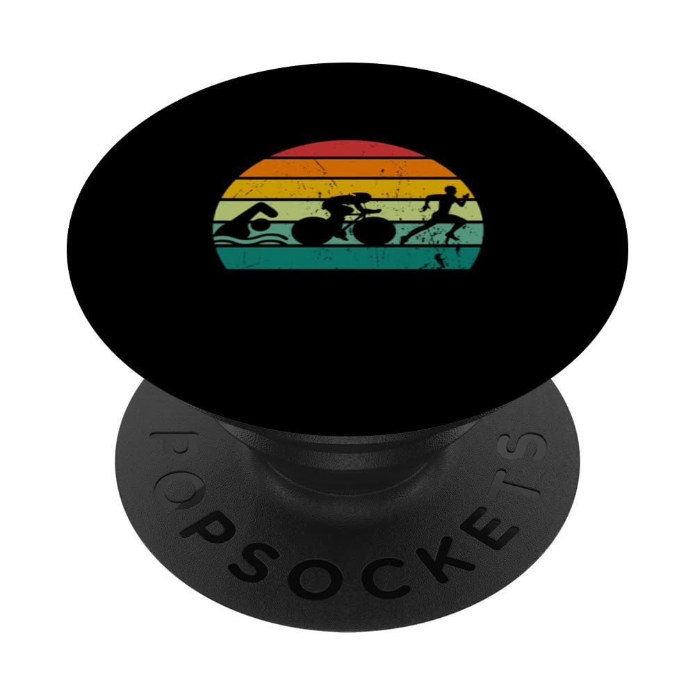 Triathlon 80s Style Swim Bike Run for a Triathlet, Triathlon PopSockets Swappable PopGrip
