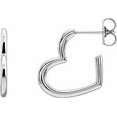 Solid 925 Sterling Silver Heart Hoop Huggie Earrings (15mm x 15mm)