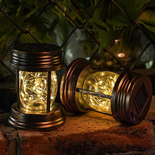 Solar Hanging Lanterns Outdoor - 2 Pack Outdoor Lanterns For Patio Waterproof - 30 LEDs Fairy String Lights Outdoor Table Lamp For Outside Garden Porch Patio Yard Wall Tree Coach Decorative (Warm)