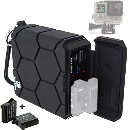 GoPro HERO4 Black / Silver Portable Outdoor Charger (Includes 2x Battery AHDBT-401) - 5200mAh Rechargeable Power Bank - Waterproof Shockproof Rugged - 5V/2.1A USB Output for Phone, Tablet and Camera