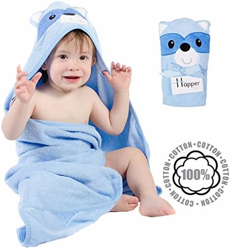 Happer Baby Hooded Baby Towel for Boys and Girls 100% Cotton Extra Soft Bath Beach Animal Face Towel - Blue