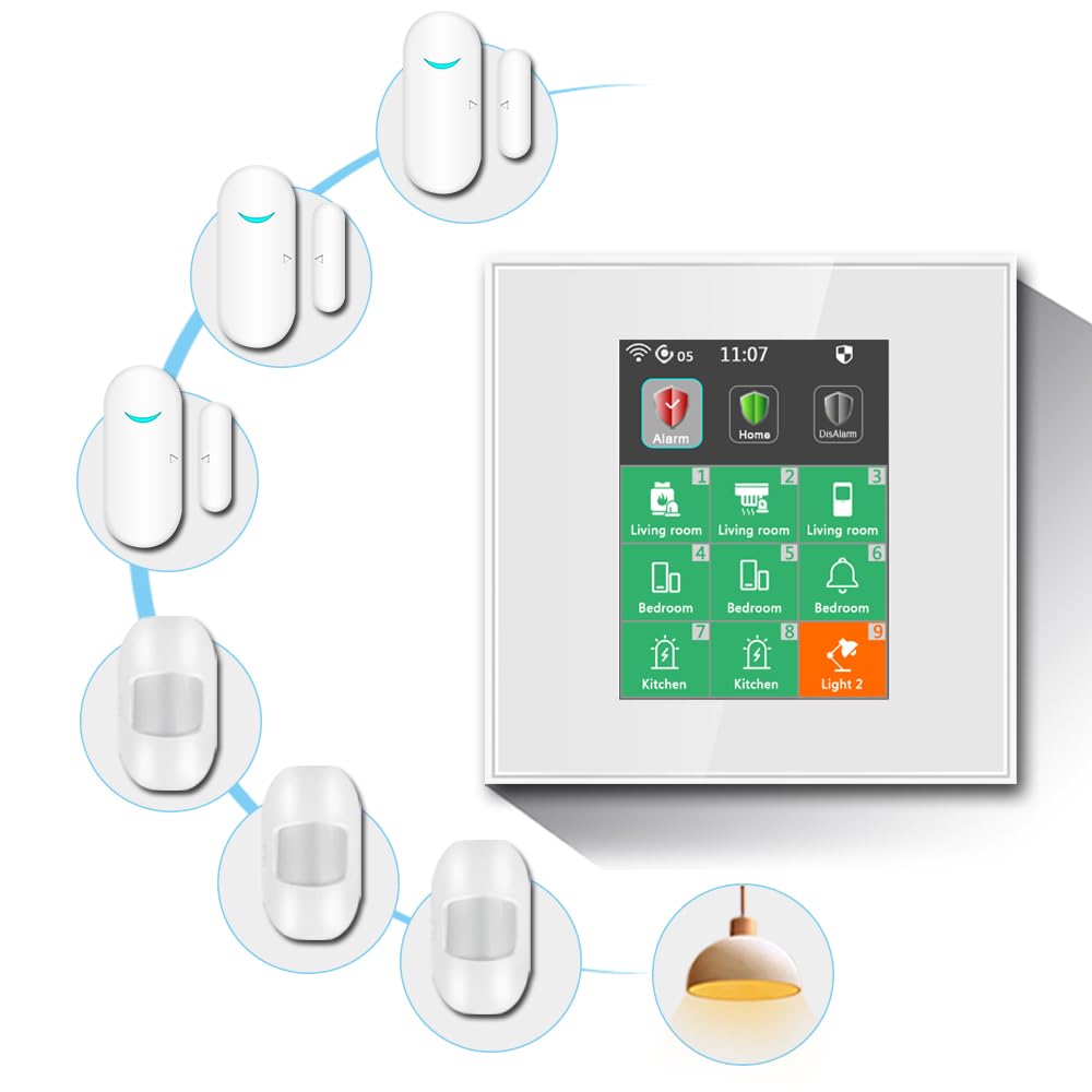 LANBON LCD Alarm Smart Switch, Home Security System & Smart Light Switch into One, 7-Piece Kit Wireless DIY Alarm System for Home Security, Need Neutral Wire, L8-HAK