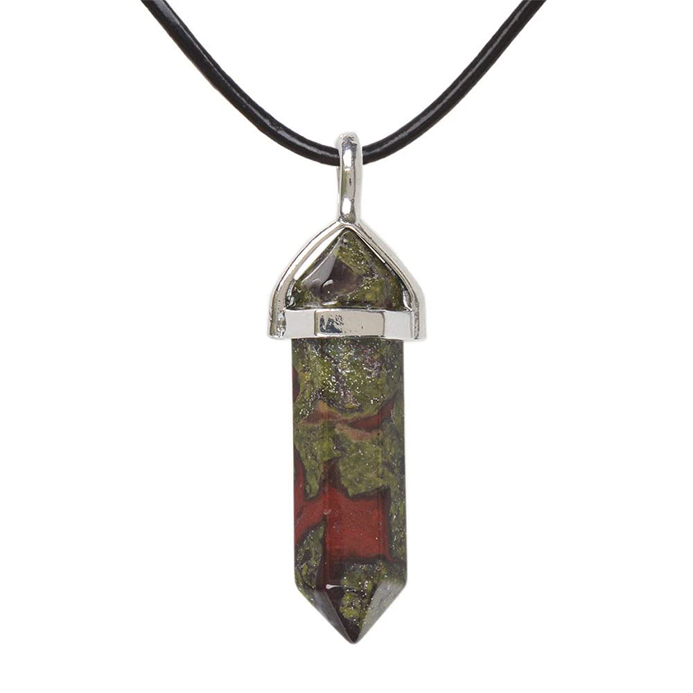Natural Dragon Blood Jasper Gemstone Hexagonal Pointed Reiki Chakra Pendant Genuine Leather Necklace 18"