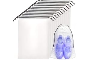 EXCVALUES 100 Pcs Translucent Travel Shoe Bags Large Waterproof Portable Transparent Dust Bag Clear Shoes Pouch Storage Organizers with Drawstring