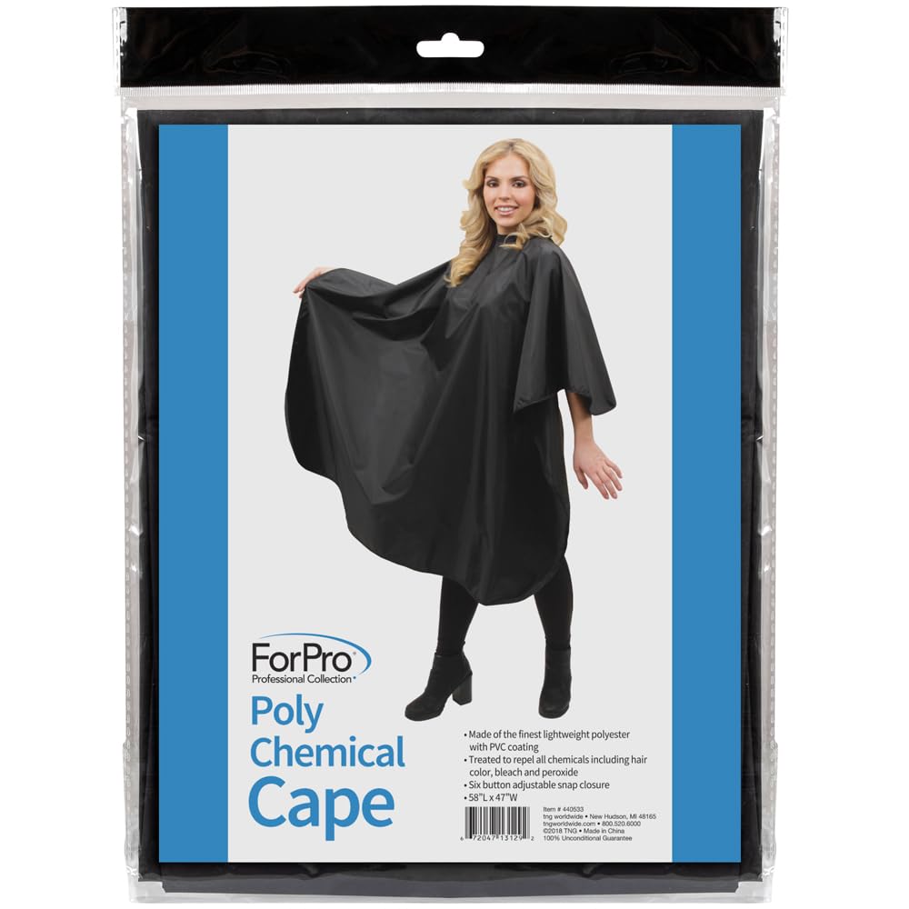 ForPro Professional Collection Poly Chemical Cape, Professional Hair Salon Styling Cape with Adjustable Snap Closure, Black, 58